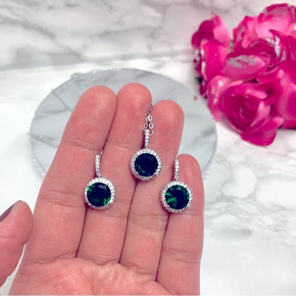 ◾️Sterling Silver Green Emerald Zircon Set - Picture 6 of 7